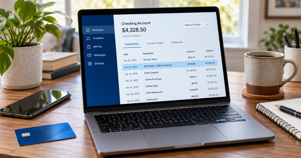 ACH charge on bank statement showing an electronic bank withdrawal and transaction details.