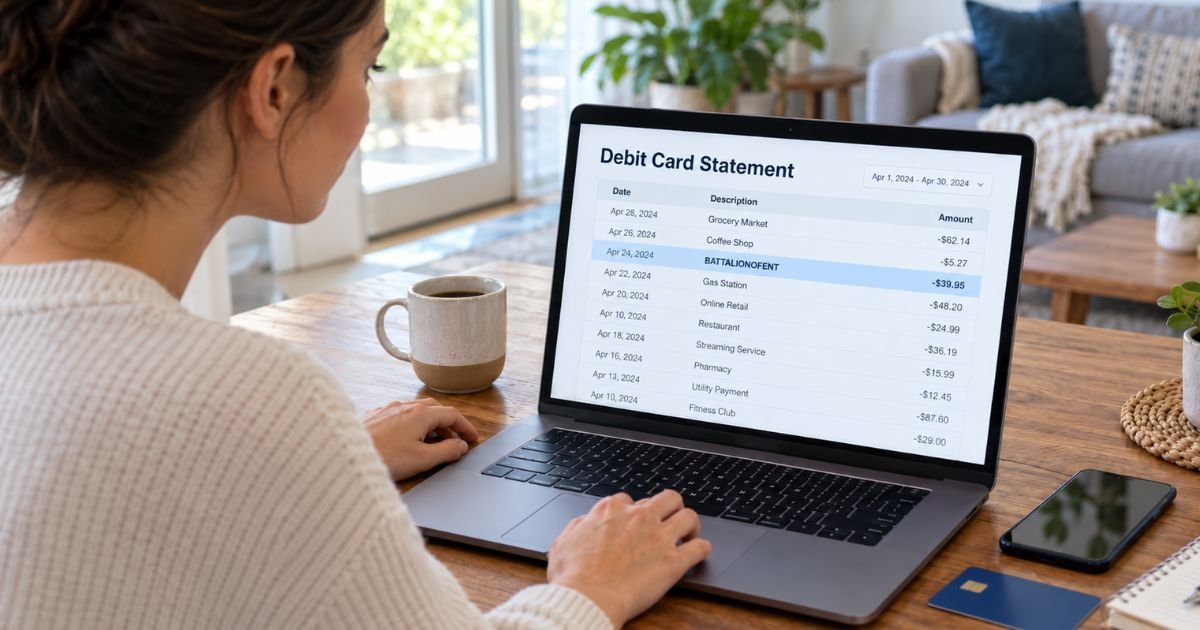 Consumer reviewing a Battalionofent charge on a debit card statement