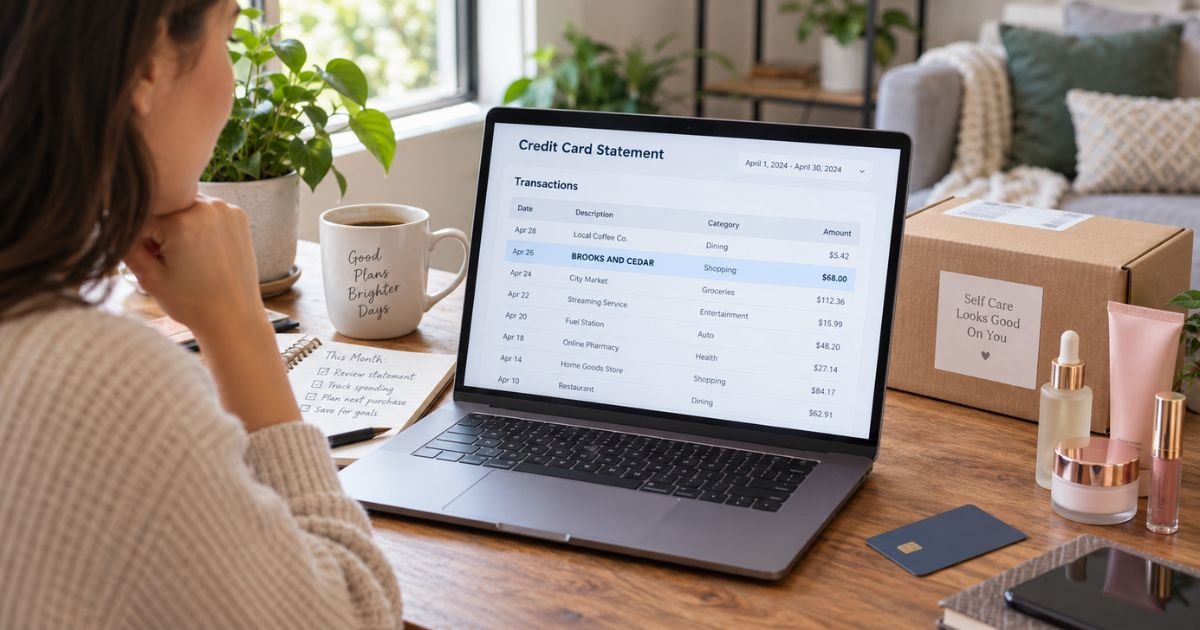 Consumer reviewing a Brooks and Cedar charge on a credit card statement