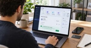 Person using a laptop to cancel Bubble subscription and stop recurring Bubble.io charges.