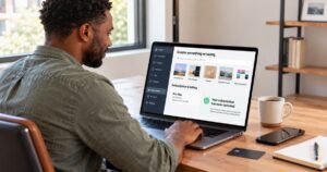 Person using a laptop to cancel Canva subscription and stop recurring Canva Pro membership charges.