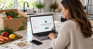 Person using a laptop to cancel Hello Fresh subscription and stop recurring meal kit delivery charges.