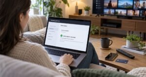 Person using a laptop to cancel Prime Video subscription and stop recurring Amazon streaming charges.