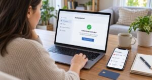 Person using a laptop to cancel Segpay membership and stop recurring credit card charges.