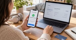 Person using an iPhone to cancel Apple Music subscription and stop recurring streaming charges.