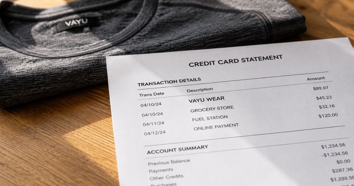 Vayu Wear Charge on Credit Card