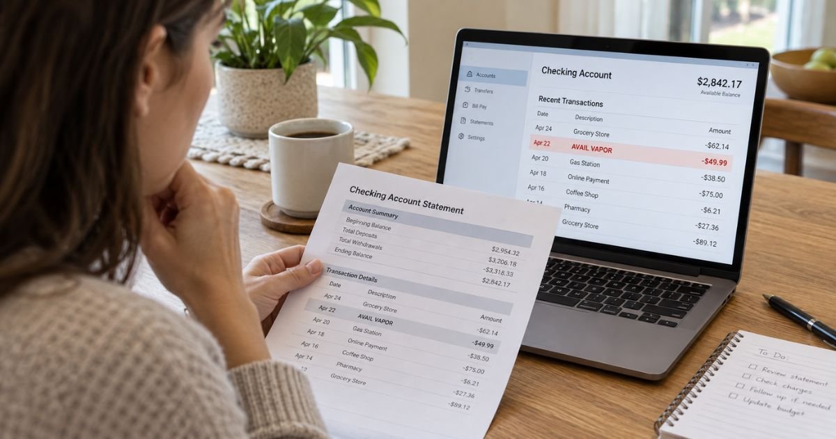 Avail Vapor Service Charge on Bank Statement