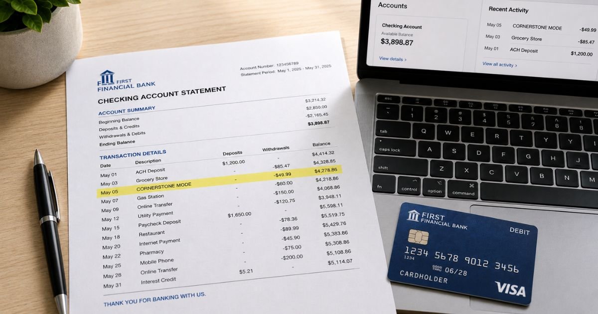 Cornerstone Mode Charge on Bank Statement